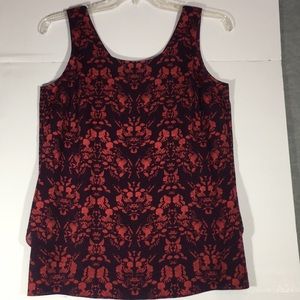 CABI Layered Crisscross Long Line Sleeveless Top With Female Silhouette Print